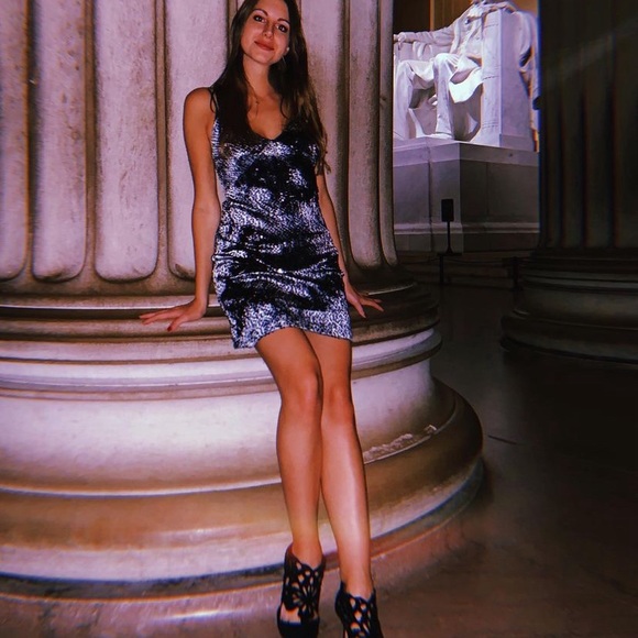 ZARA Blue Velvet Sequin Mini Dress M - Picture 5 of 7